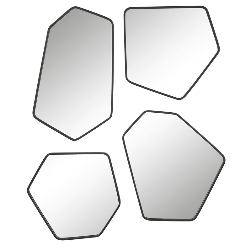 Set of four black wall mirrors by Uttermost, featuring sleek rectangular frames, ideal for modern interior decor.