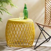 Noble House Alamera side table with a sleek wooden top and metal frame, modern living room decor.