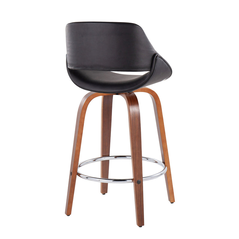Set of two Lumi Source Fabrico mid-century modern counter stools with round footrests, fixed height, and sleek design.