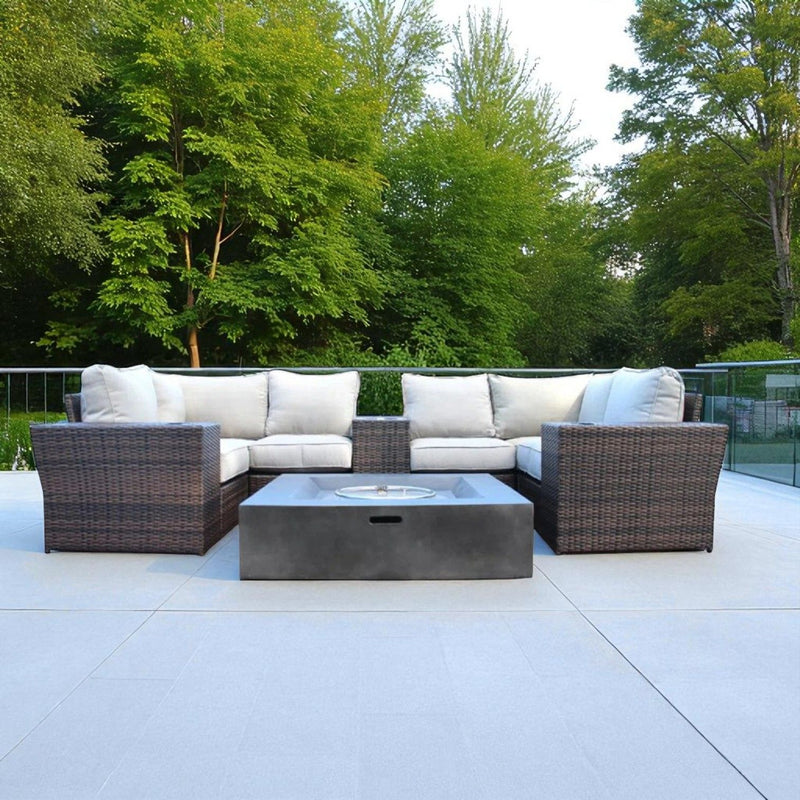 Patio Seating Set With Cushions And Fire Pit - Brown - R&R Furniture Gallery (Fountain Valley, CA)