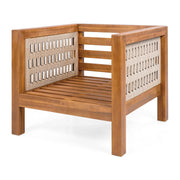 Noble House outdoor club arm chair with rope armrests and cushions, ideal for patio or garden seating.