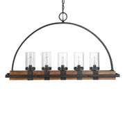 Uttermost Atwood 5-light rustic linear chandelier with light brown pendant lights and metal frame, ideal for modern rustic interiors.