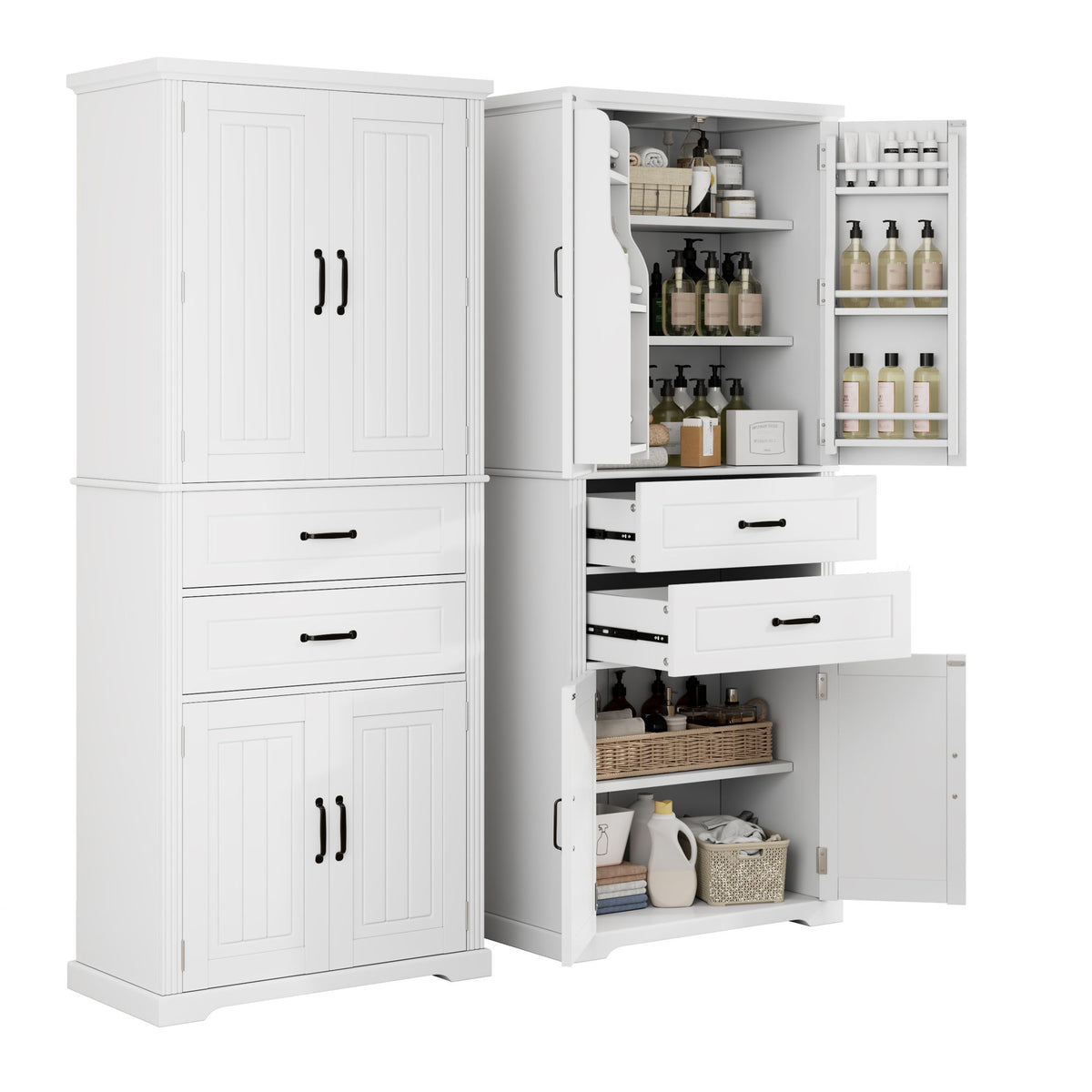 Storage Cabinet With Adjustable Shelves, 2 Drawers, Doors