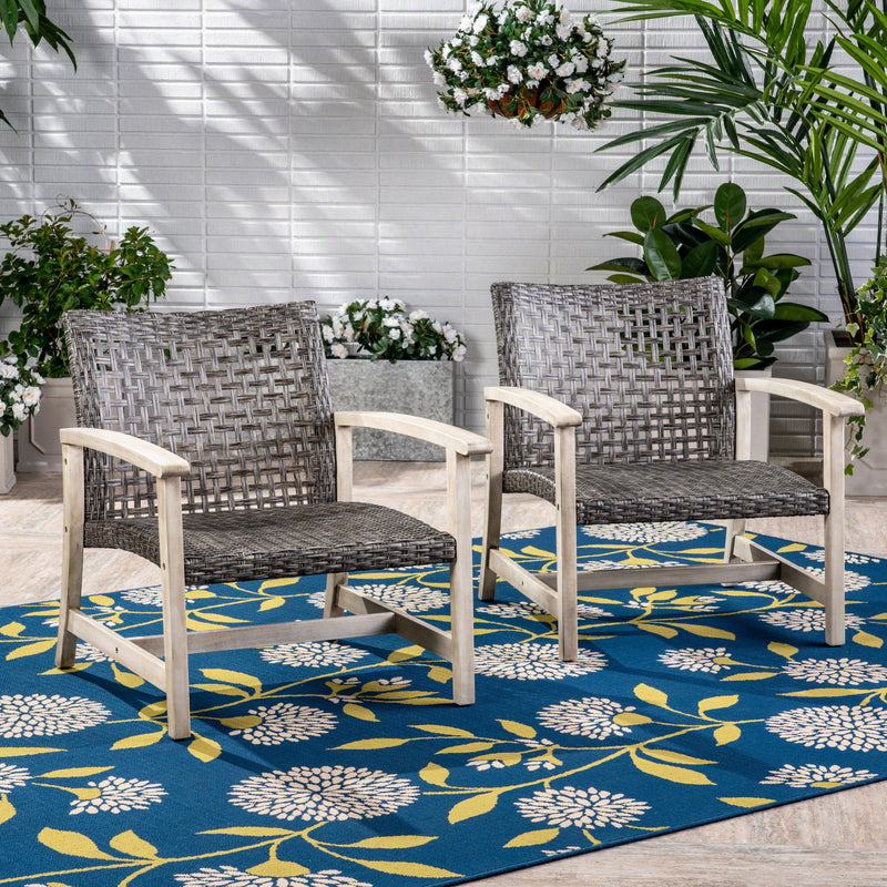 Outdoor Club Chair With Rattan Cover And Acacia Wood Frame - Gray - R&R Furniture Gallery (Fountain Valley, CA)