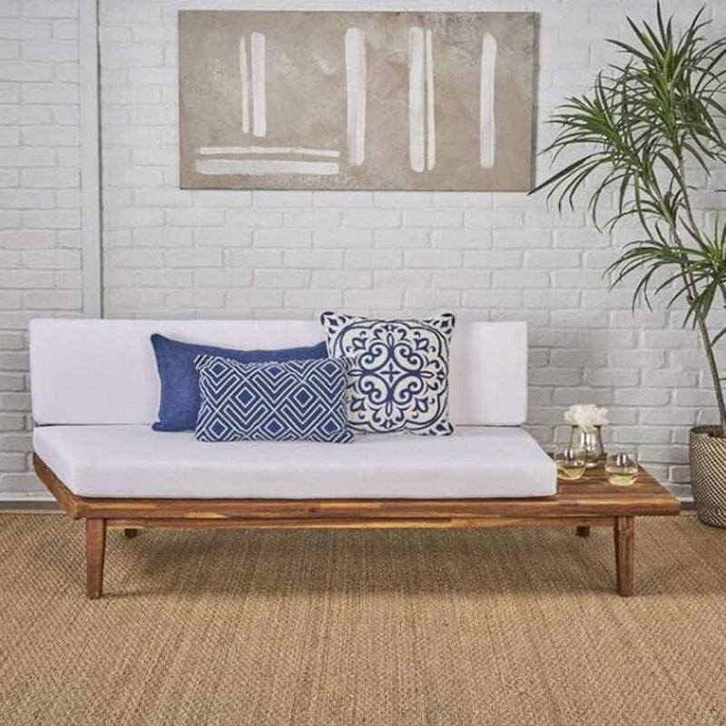 Noble House Hillcrest 2 Seater Sofa with plush fabric upholstery and sleek wooden legs, perfect for modern living rooms.