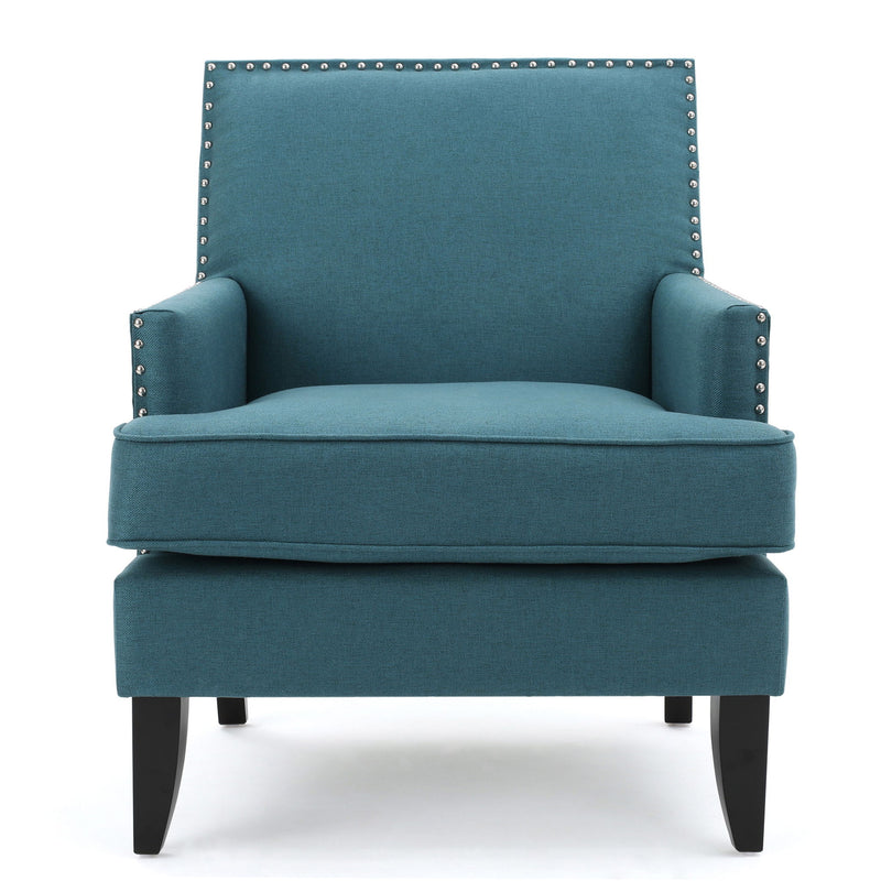 Noble House Serenada upholstered fabric arm chair with nailhead trim and tapered birch legs, stylish and comfortable for living rooms