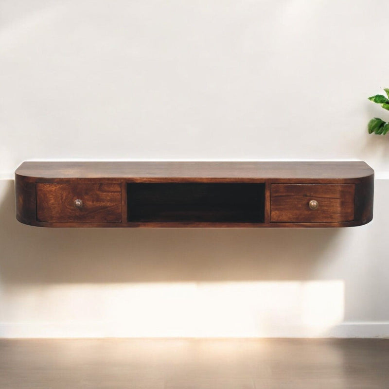 Lunar - Floating Console With 2 Drawer - Chestnut - R&R Furniture Gallery (Fountain Valley, CA)