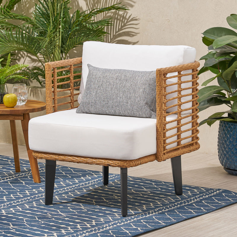 Outdoor Wicker Club Chair With Water Resistant Cushion - Brown - R&R Furniture Gallery (Fountain Valley, CA)