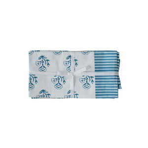 Set of four TOV Furniture Crissy cotton canvas printed napkins featuring blue vintage floral design.
