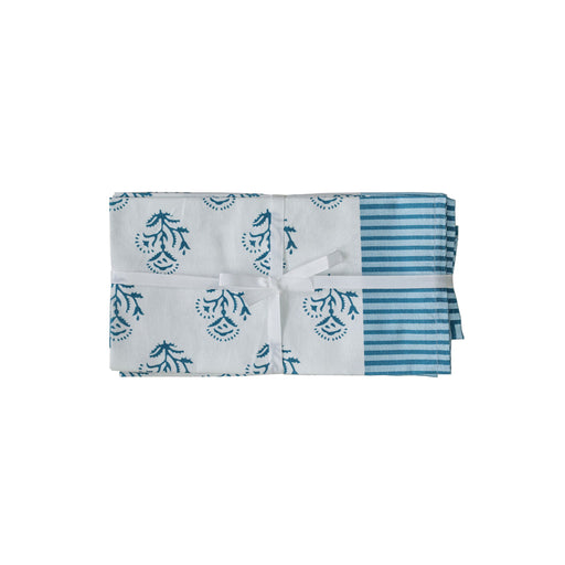 Set of four TOV Furniture Crissy cotton canvas printed napkins featuring blue vintage floral design.