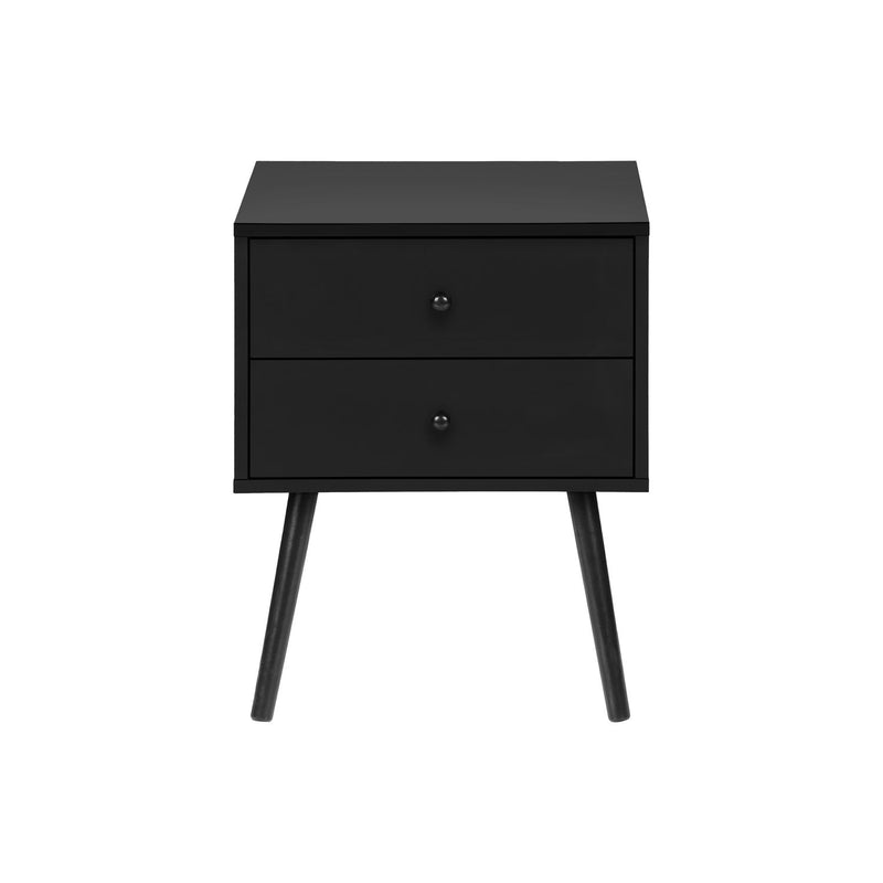 Black 8th Street accent table with storage drawers, featuring a sleek design and functional surface for living room decor.