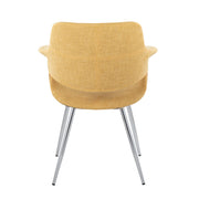 Set of two Lumi Source vintage flair art deco accent chairs with chrome legs in yellow, black, blue, or cream upholstery.