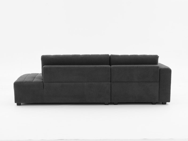 Jessica lamb wool sectional sofa with chaise from Urban Retreats, featuring plush seating and modern design in a cozy living room setting.