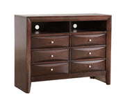 Modern Marilla media chest by Glory Furniture with sleek wood finish and multiple storage drawers.