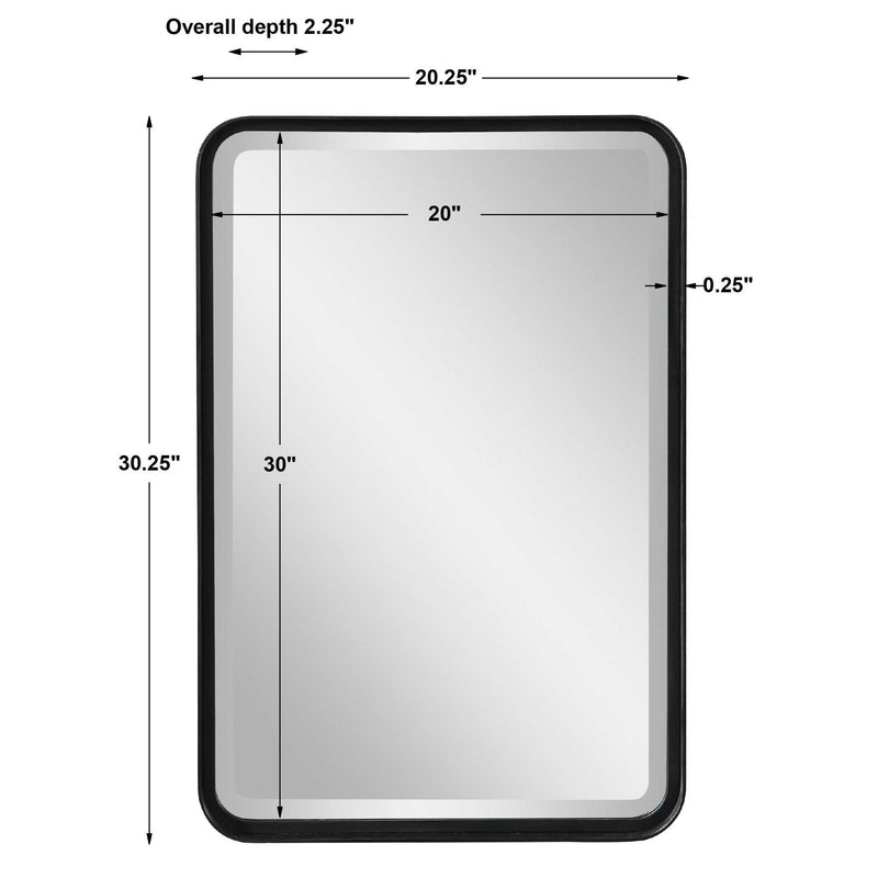 Uttermost Croften black vanity mirror with sleek frame, stylish and functional for modern bathroom or bedroom decor.