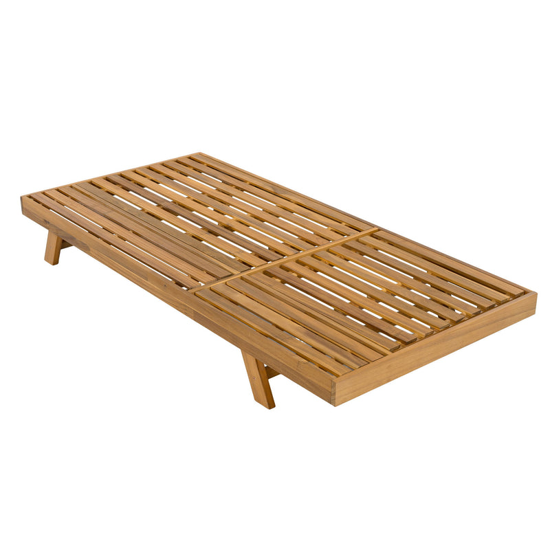 Acacia Wood Lounge Chaise Set With Headrest And Water Resistant Cushions - Beige - R&R Furniture Gallery (Fountain Valley, CA)