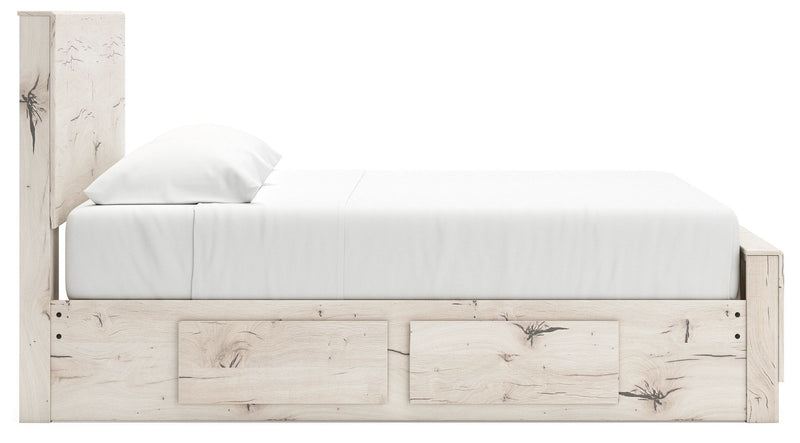 Signature Design by Ashley Lawroy panel bed with built-in storage drawers in a modern bedroom setting.