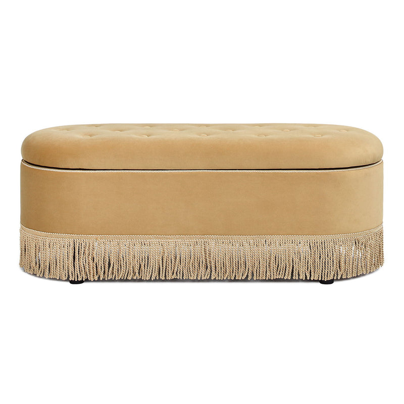 Melinda - Oval Tufted Bullion Fringe Storage Bench - R&R Furniture Gallery (Fountain Valley, CA)