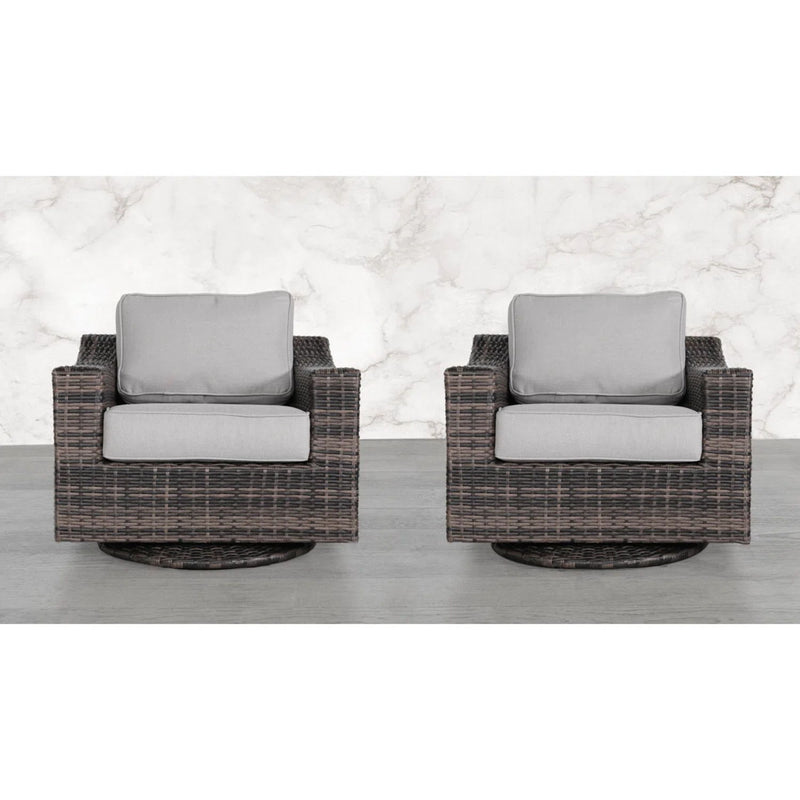 Outdoor Swivel Patio Chair With Cushions (Set of 2) - Brown - R&R Furniture Gallery (Fountain Valley, CA)