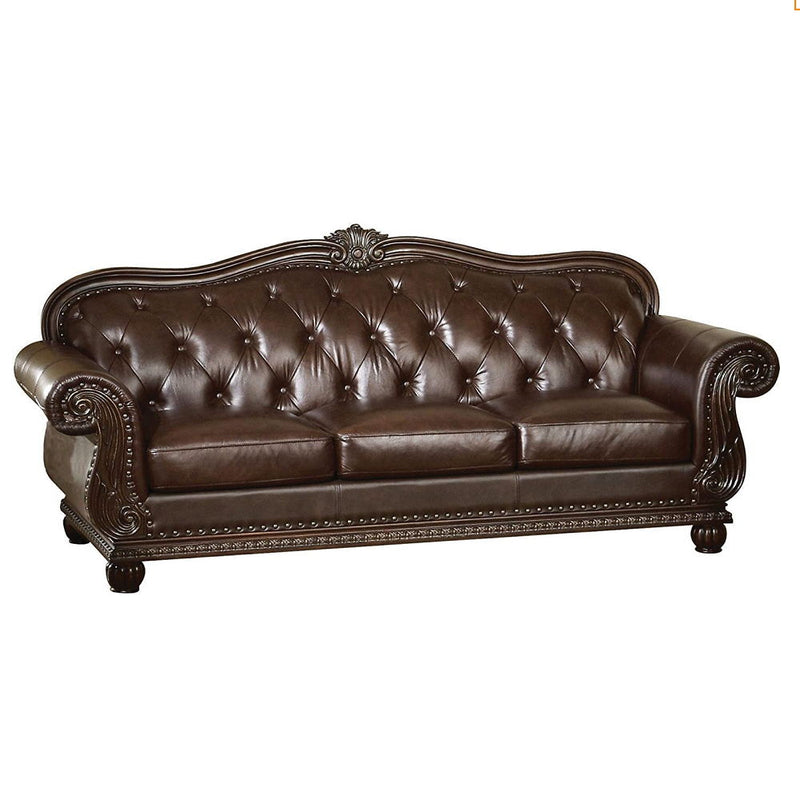 Anondale - Sofa - Espresso Top Grain Leather Match & Cherry - R&R Furniture Gallery (Fountain Valley, CA)