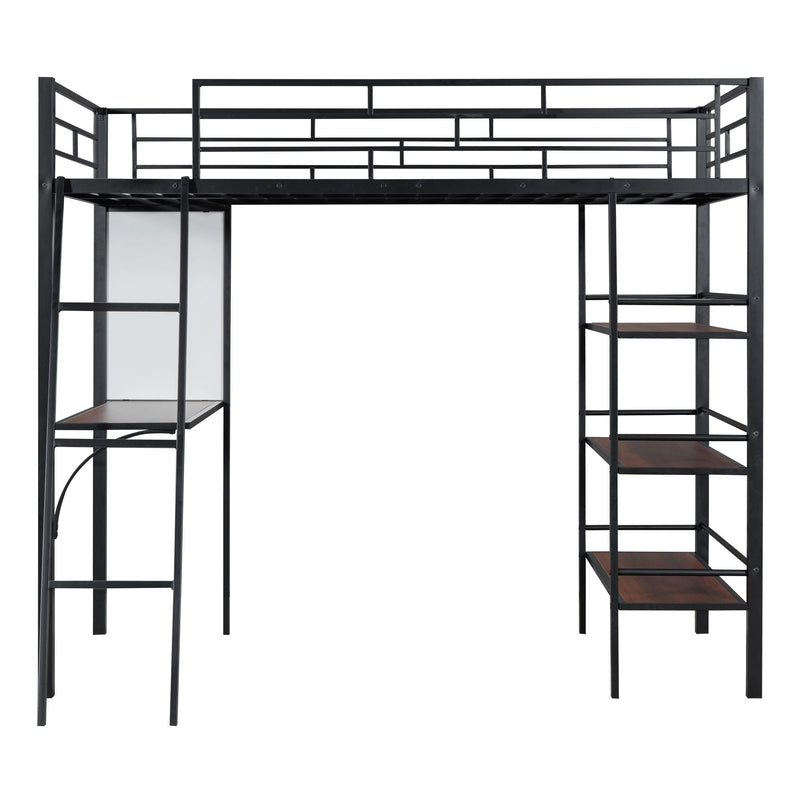 Loft Metal Bed With 3 Layers Of Shelves And Desk, Stylish Metal Frame Bed With board - R&R Furniture Gallery (Fountain Valley, CA)