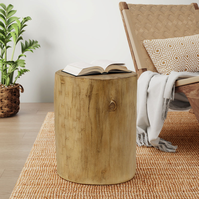 Hand Painted Wood Stump Style Outdoor Side Table - Light Brown - R&R Furniture Gallery (Fountain Valley, CA)