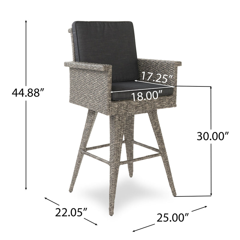 Outdoor Rattan Swivel Barstool With Water Resistant Cushion - Mixed Black / Dark Gray - R&R Furniture Gallery (Fountain Valley, CA)