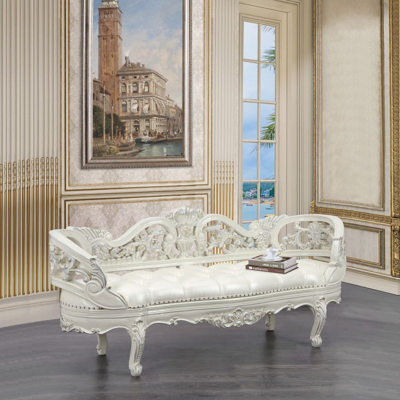 Adara - Bench - Pearl White Synthetic Leather & Antique White - R&R Furniture Gallery (Fountain Valley, CA)