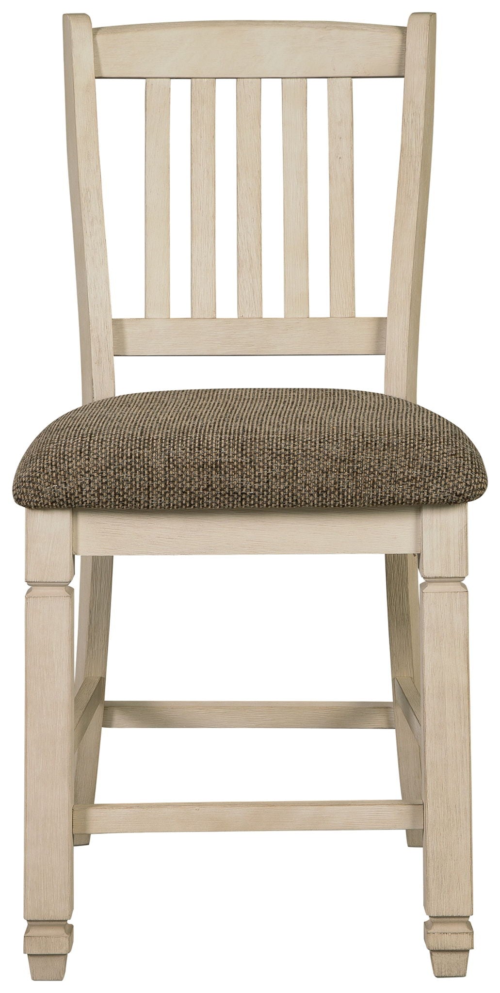 Set of two beige upholstered barstools by Signature Design by Ashley, featuring padded seats and wooden legs for comfortable seating.
