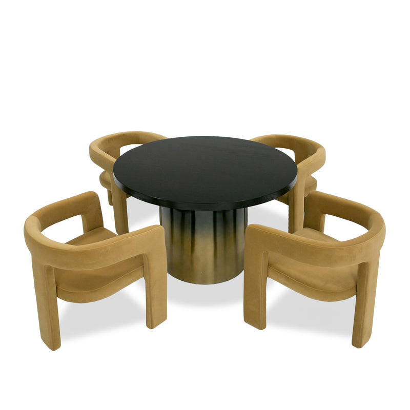 Elmira - Glam Black Ash + Gradient Stainless Steel Round Dining Table — view 2