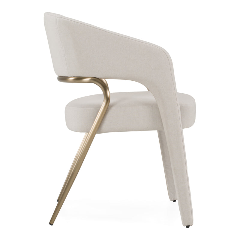 Elson - Modern Off-White Fabric + Antique Brass Dining Chair — view 2