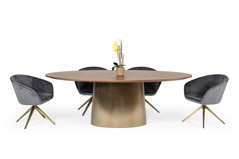 Yara Modern Grey Velvet & Bronze Dining Chair — view 2