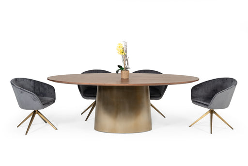 Yara Modern Grey Velvet & Bronze Dining Chair — view 2
