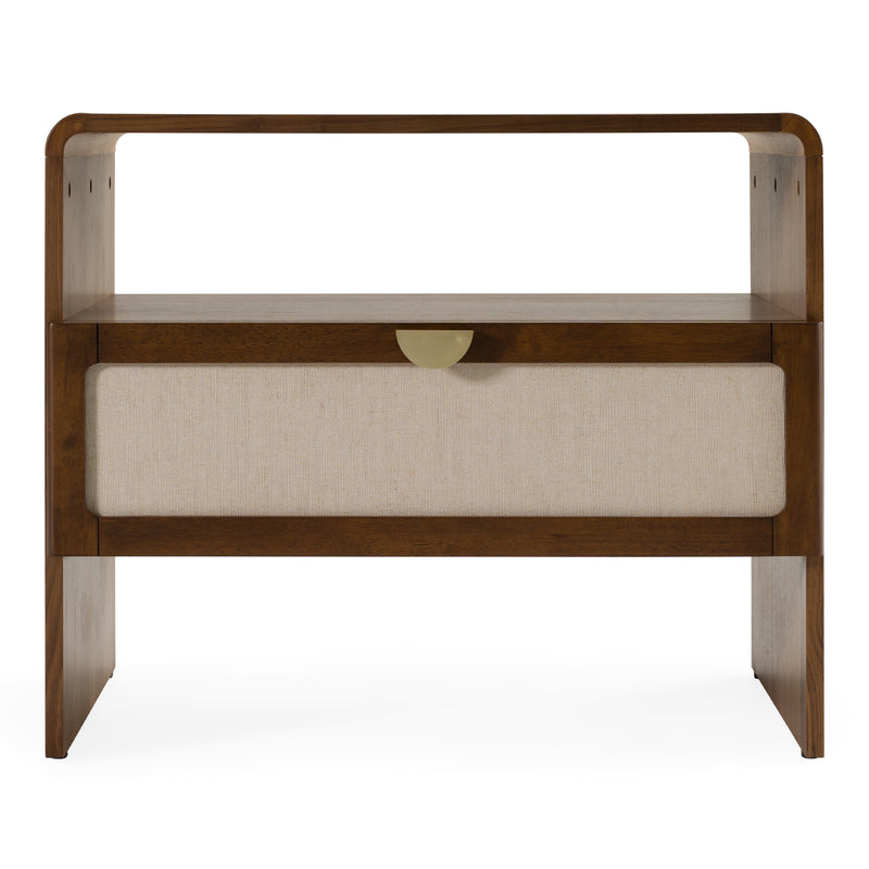 Emilio - Modern Natural Burlap + Walnut Nightstand — view 3