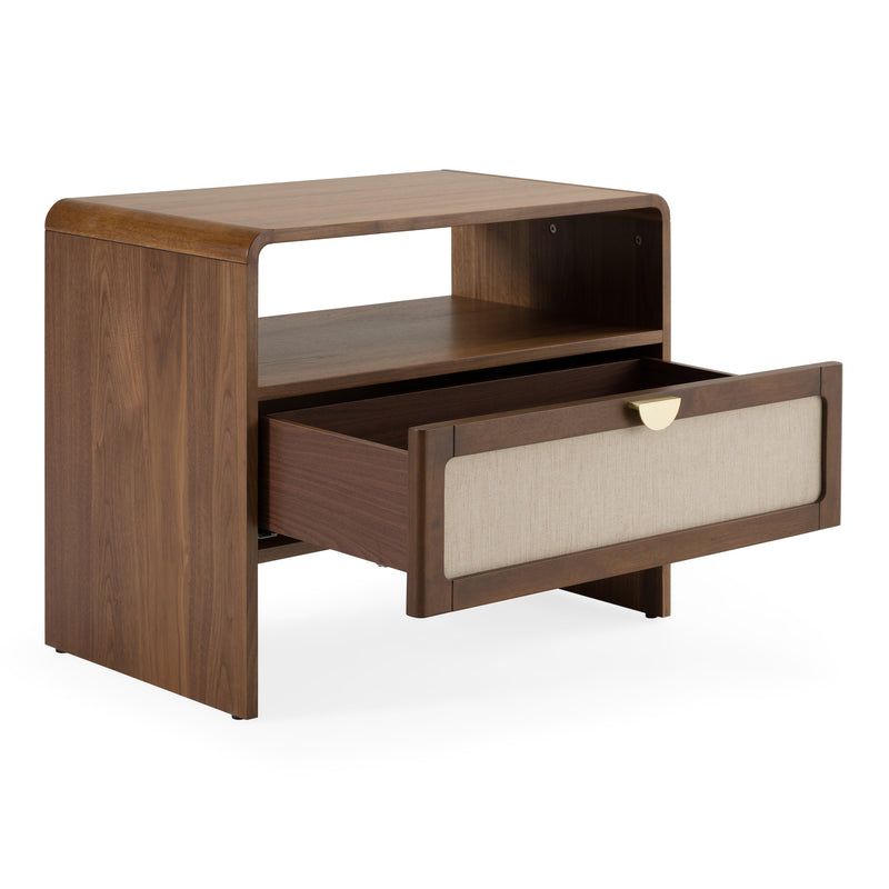 Emilio - Modern Natural Burlap + Walnut Nightstand — view 5