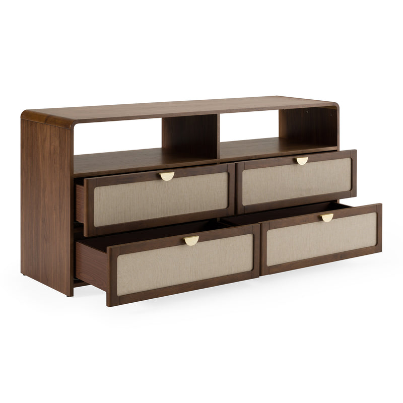 Emilio - Modern Natural Burlap + Walnut Dresser — view 5