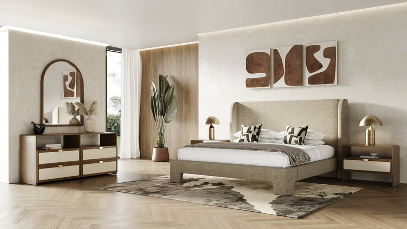 Emilio - Modern Natural Burlap + Walnut Nightstand — view 2