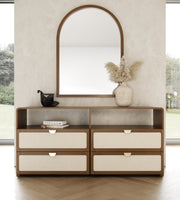 Lambert + Emilio - Modern Beige Fabric + Walnut + Burlap 4-Piece Bedroom Set — view 3