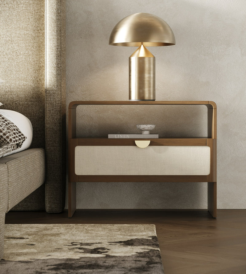 Lambert + Emilio - Modern Beige Fabric + Walnut + Burlap 4-Piece Bedroom Set — view 2