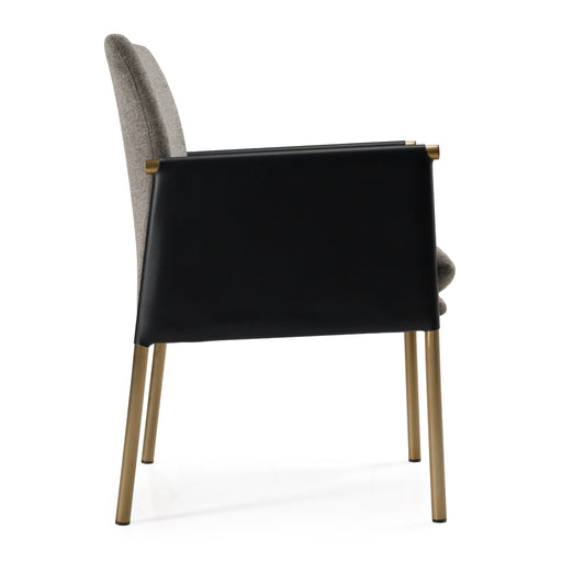 Engel - Modern Dark Grey Vegan Leather + Grey Fabric + Antique Brass Dining Chair — view 2