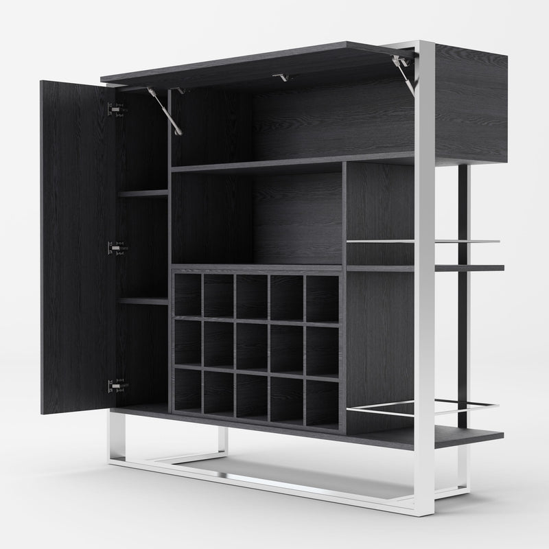 Fauna - Elm Grey & Stainless Steel Wine Cabinet — view 3