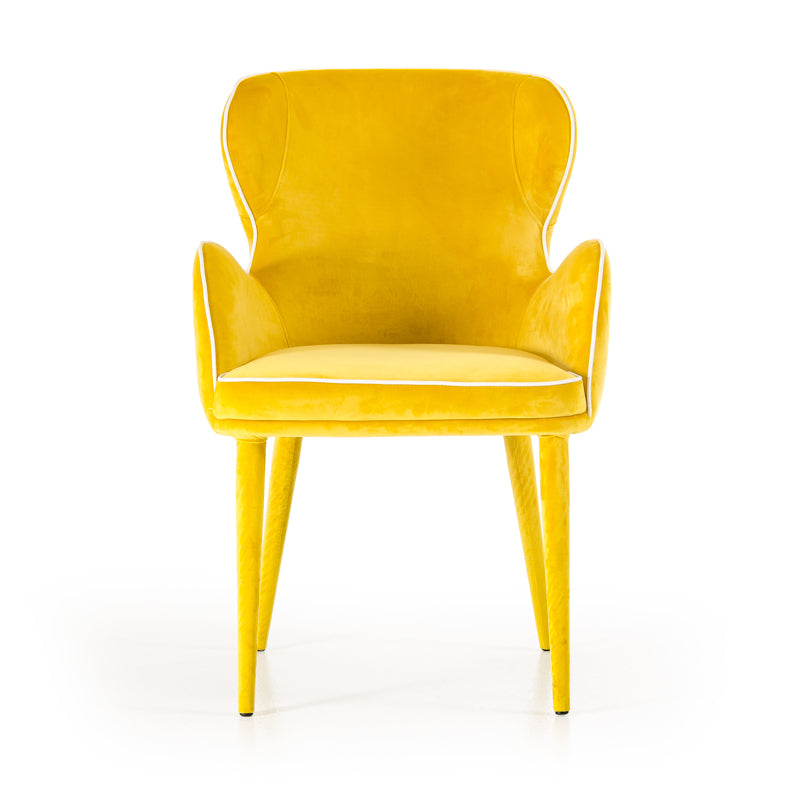 Tigard Mid-Century Yellow Fabric Dining Chair — view 2