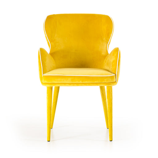Tigard Mid-Century Yellow Fabric Dining Chair — view 2