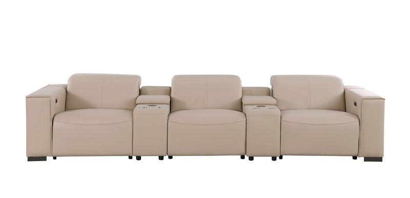 1208 - Leather Sofa With 3 Power Recliners And Two Storage Consoles