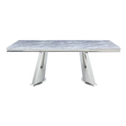 Destry - Dining Table With Engineering Stone Top & Pedestal Base - Engineering Stone Top & Mirrored Silver - R&R Furniture Gallery (Fountain Valley, CA)