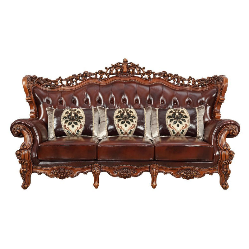 Eustoma - Sofa - Cherry Top Grain Leather Match & Walnut - R&R Furniture Gallery (Fountain Valley, CA)