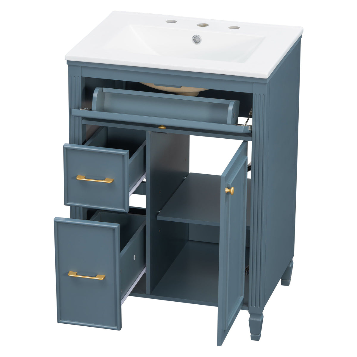 Freestanding Bathroom Vanity With Sink, Soft Close Door, Tip Out Drawer