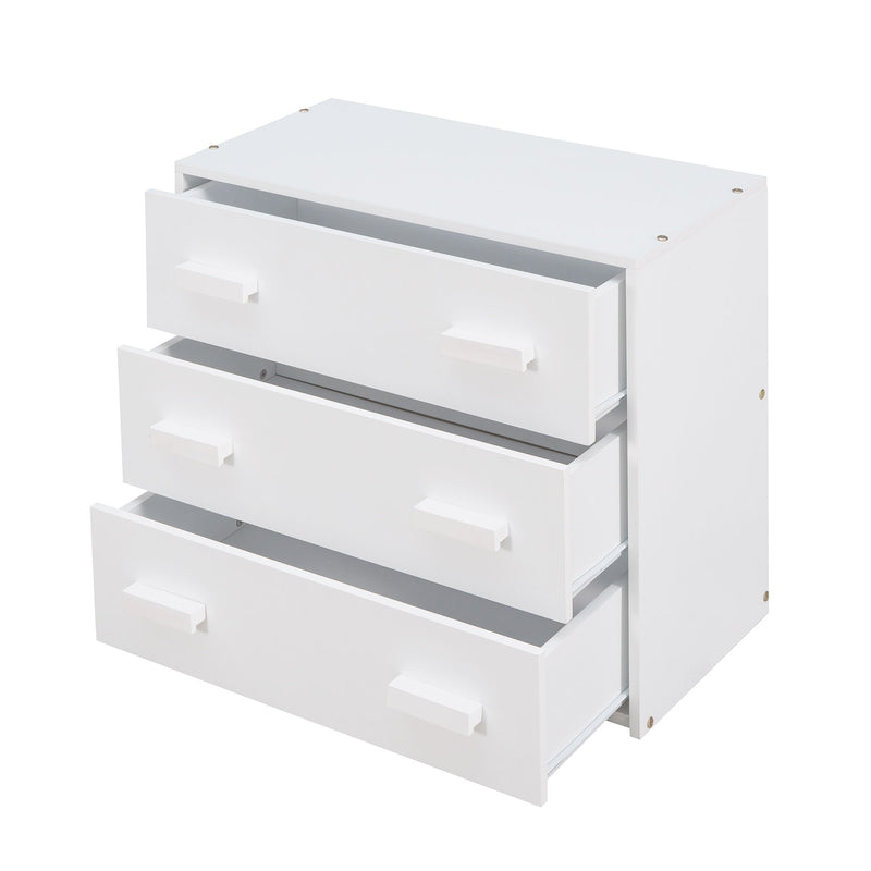 DreamHaus loft bed with integrated cabinet and shelf, sturdy wooden frame, ideal for space-saving bedroom storage.
