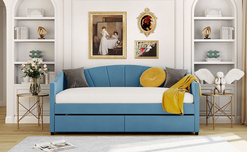 Upholstered Daybed With Two Drawers And Wood Slat - R&R Furniture Gallery (Fountain Valley, CA)