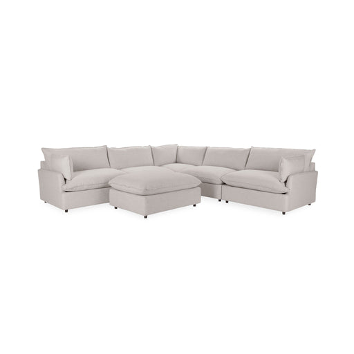 Classic Home Caplan 6-piece modular sectional with ottoman, featuring plush cushions and modern design for a stylish living room.